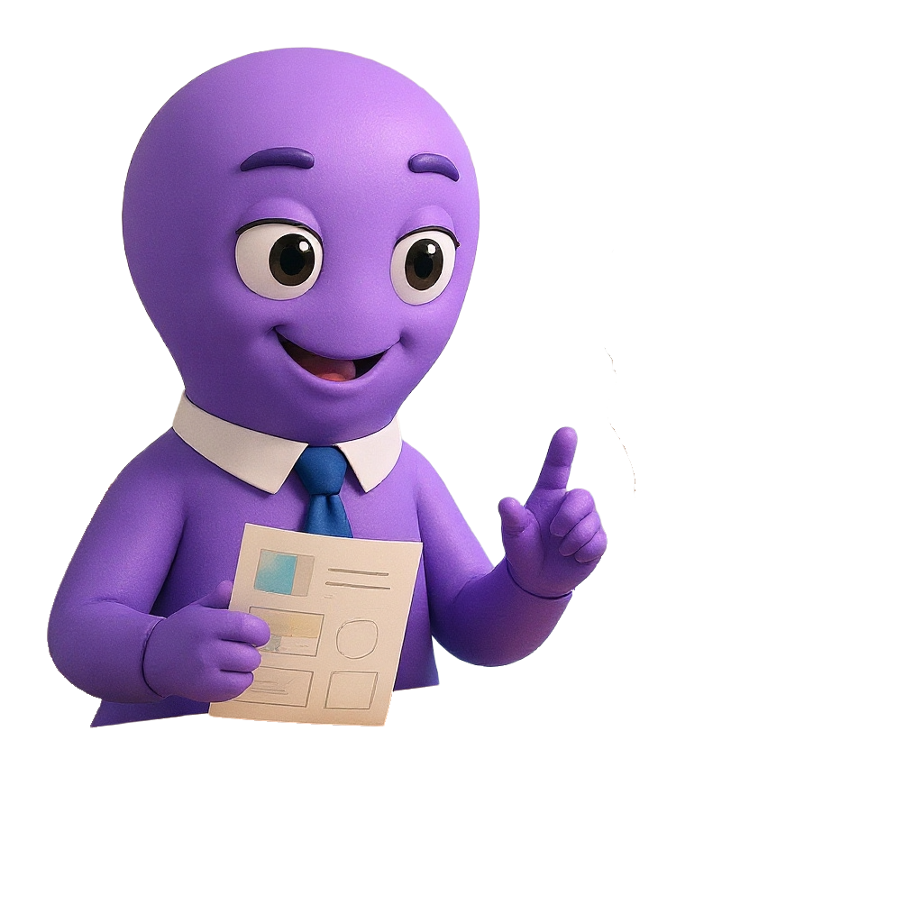 Noko holding learning material and pointing upward
